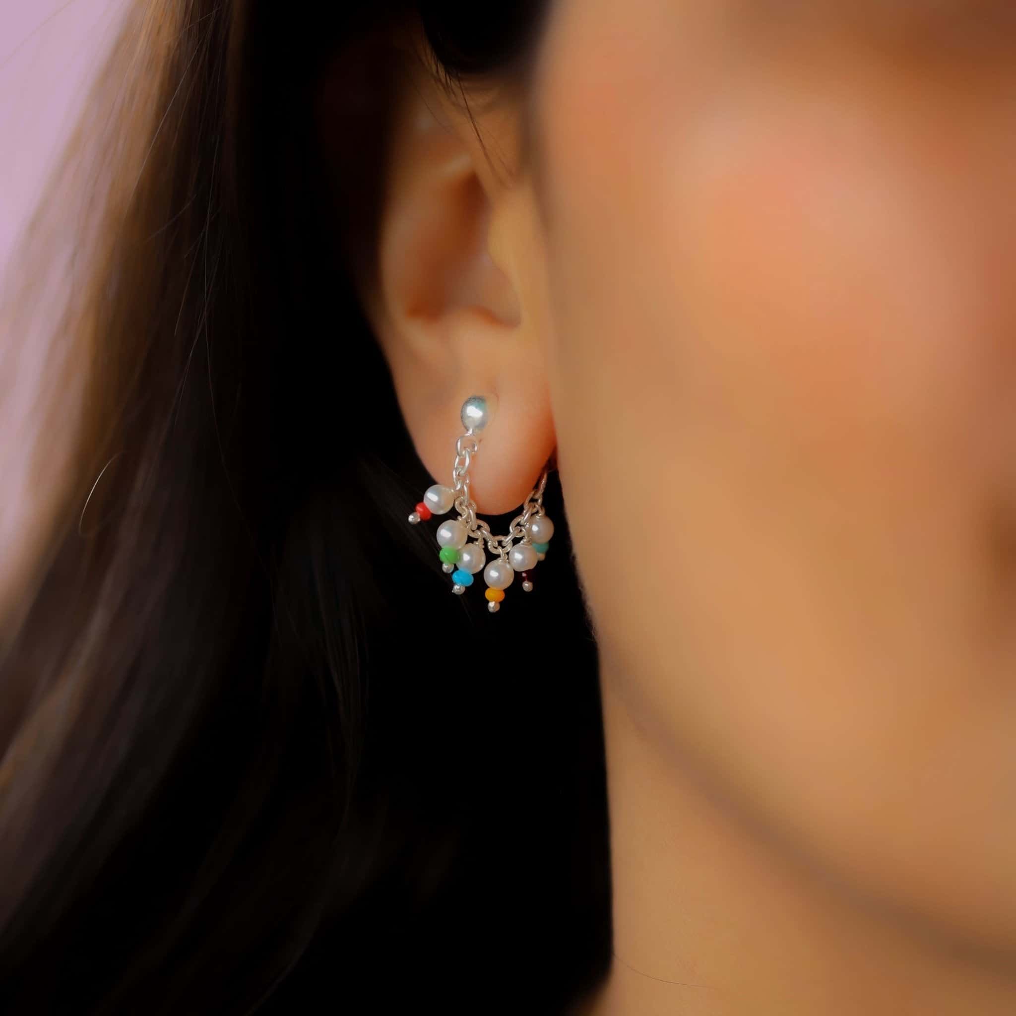 Rainbow Pearl Droplets Earrings
